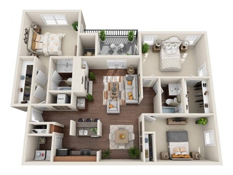 Floor plan for 3 beds, 2 baths, 1415 sqft